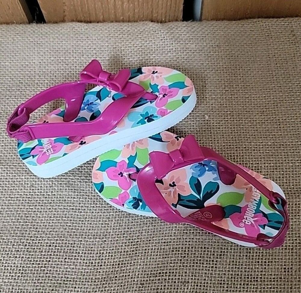 Gymboree Toddler Peach Flower Pink Bow Sandals 5/6 NWOT